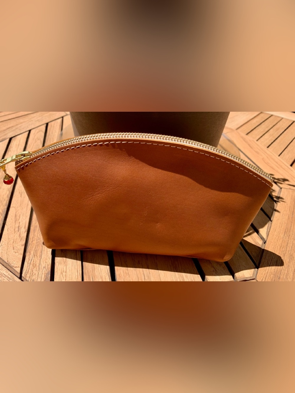 Portland Leather Goods Leather Cosmetic Pouch with Zipper Charm